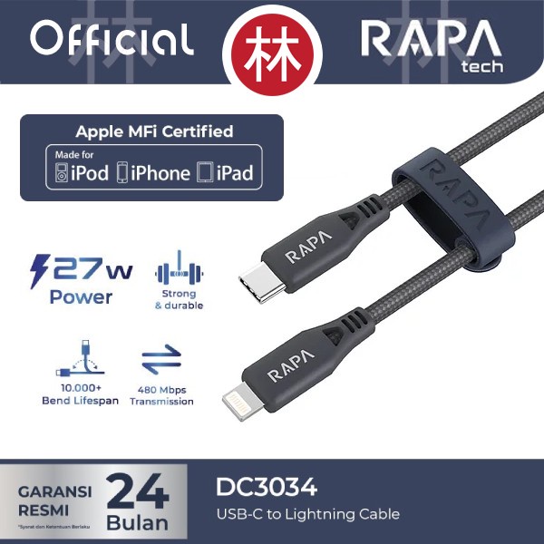 RAPAtech DC3034 - LINE+ I Apple MFi Certified USB-C to Lightning 27W