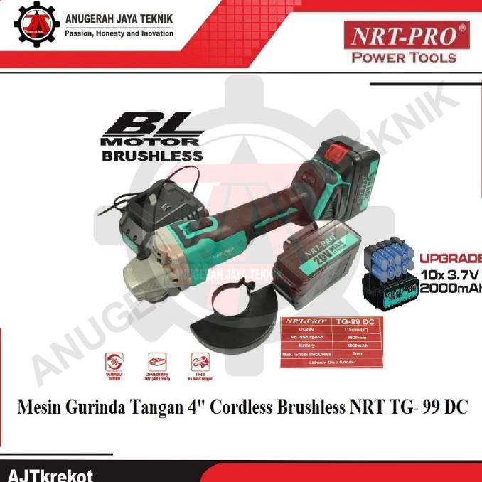Mesin gerinda tangan 4" baterai Cordless Brushless NRT PRO TG - 99 DC