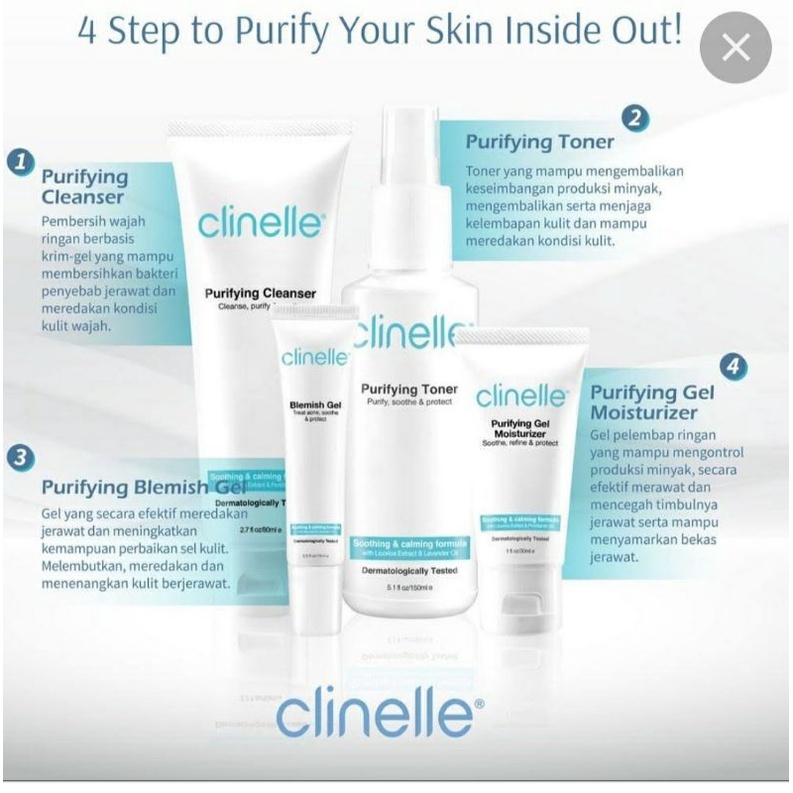 CLINELLE PURIFYING GEL MOISTURISER 30ML - Gel Untuk Kulit Berminyak Dan Jerawat
