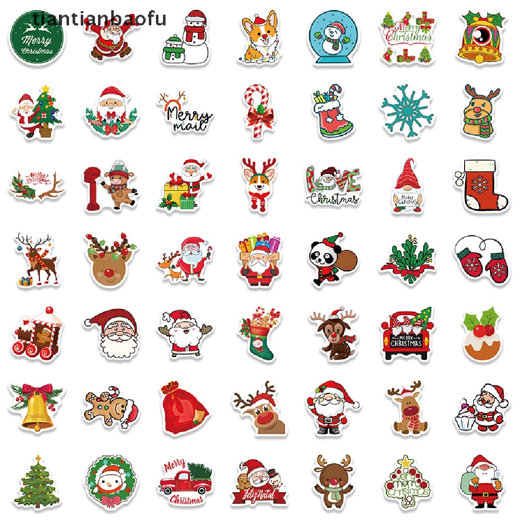 [tiantianbaofu] 100 Pcs Tahun Baru Merry Christmas Stiker Rusa Santa Claus Snowman Anak Hadiah Butik