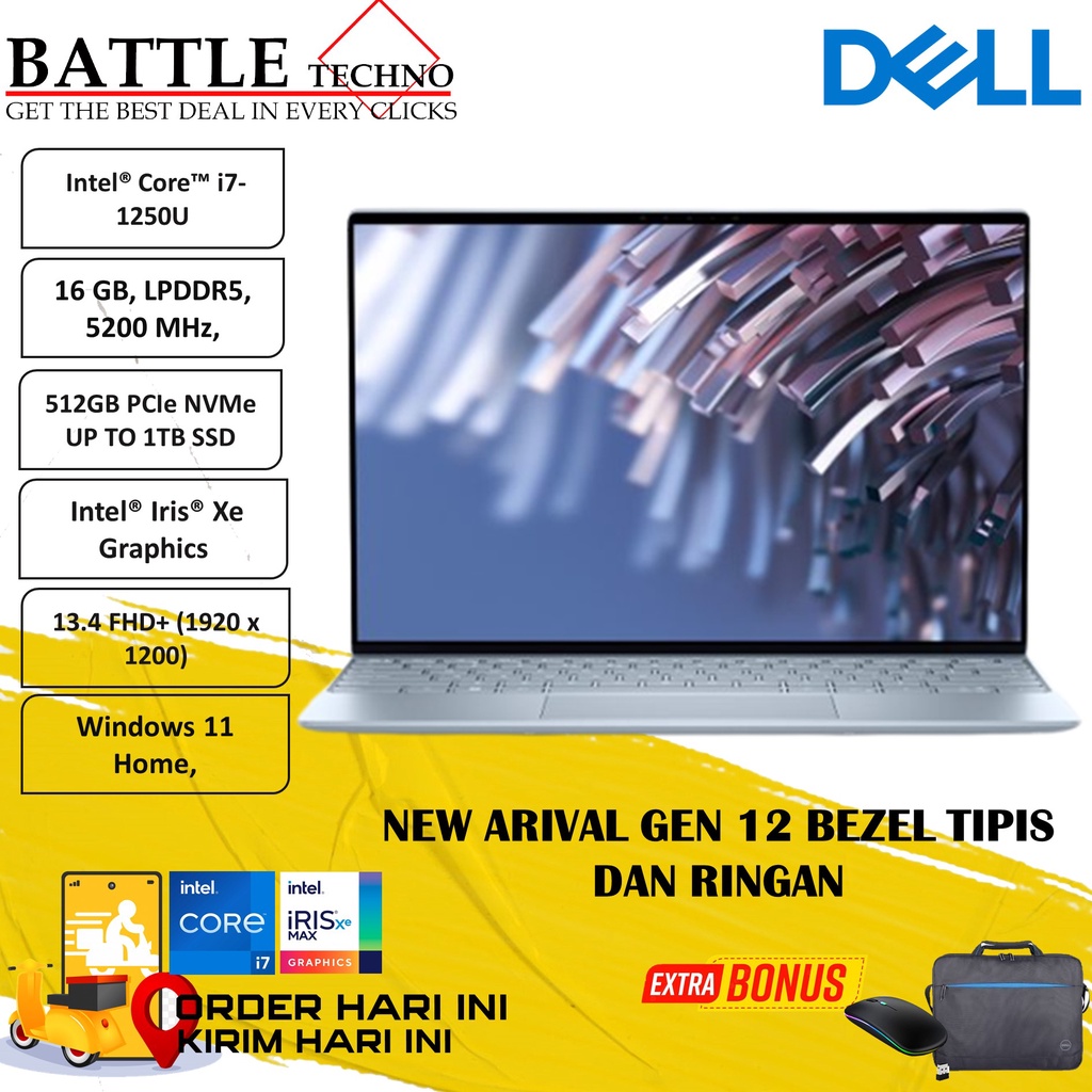 LAPTOP SLIM DELL XPS 13 9315 INTEL I7 1250U 16GB 512GB IRIS XE 13.4"  WUXGA BACKLIT WIN11PRO TERLARIS