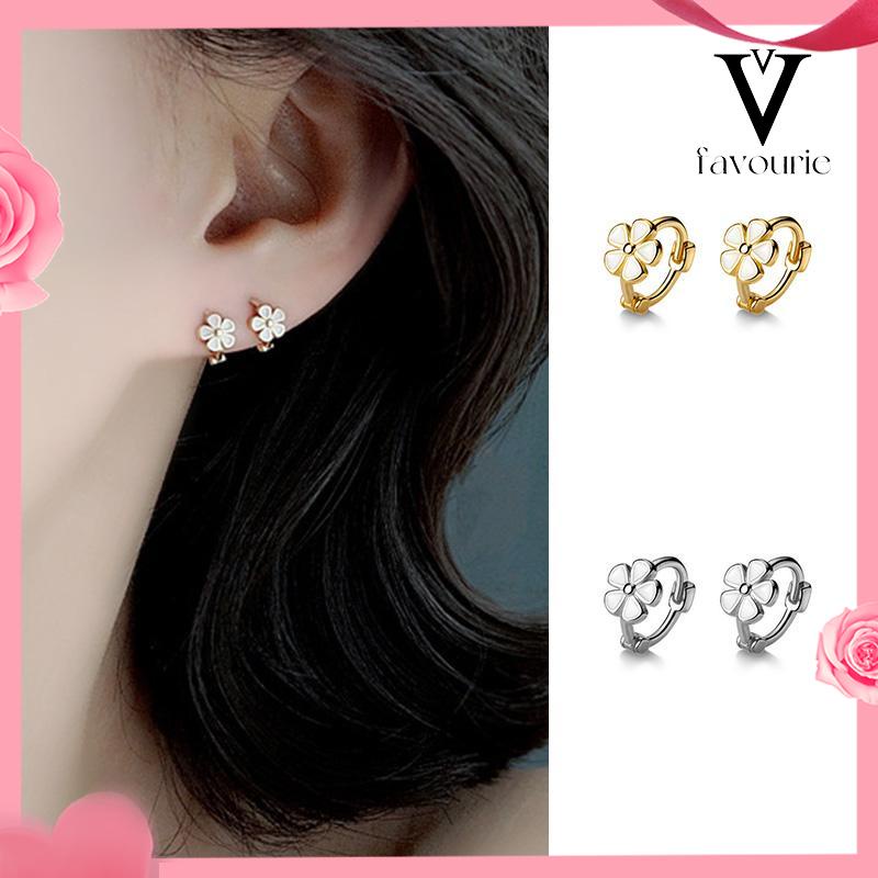 CODS925 Silver Retro Daisy Earrings Anting Hoop Sederhana Desain Niche Gesper Telinga-FA