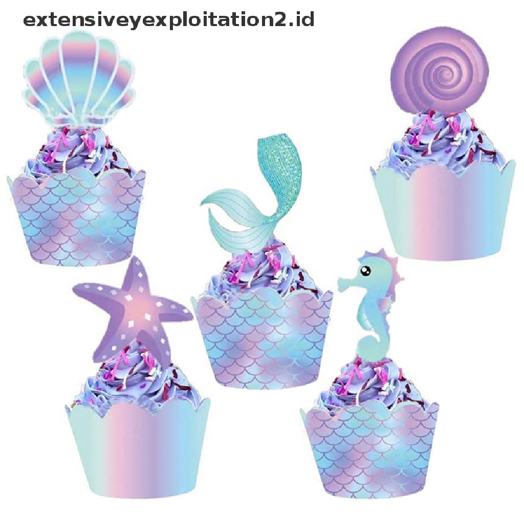 {NEW} 20pcs /Set Hiasan Cupcake Pesta Mermaid Pembungkus Mermaid Hiasan Kue Duyung.