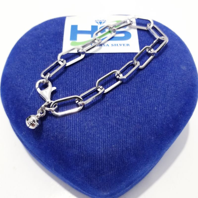 Gelang Perak Asli Silver 925 Lapis Emas Putih Model Rantai Catena - Gelang Anti Karat