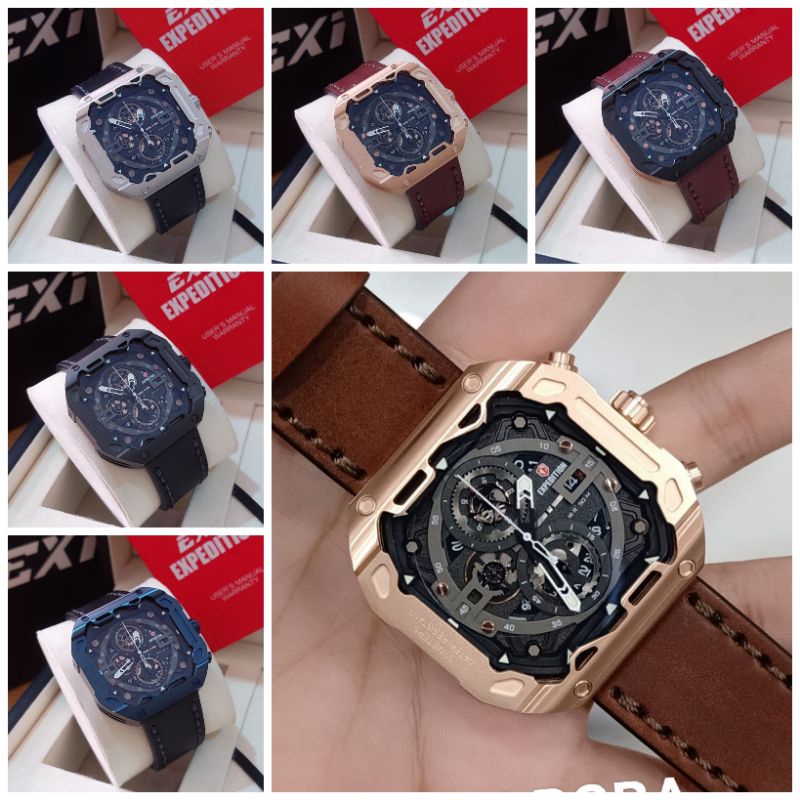 Jam Sport Pria Expedition E6826 | EXP E 6826 Leather Chronograph Original