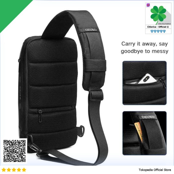 Yang Paling Di Cari Ozuko Tas Selempang Sling Bag Coded Lock With Usb Charger Port - 9339
