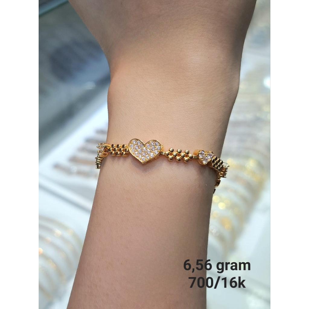 Gelang Rantai Emas 16K Kadar 700 70 Fashion Zircon Heart 6.56 Gram