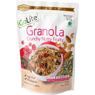 

GOLITE GRANOLA CRUNCHY NUTTY FRUITY HIGH FIBER 100 % NATURAL TASTY 300 GRAM