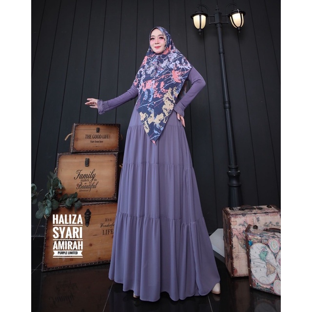 Haliza Syari Amirah 2 / Gamis Polos / Haliza Amirah Hijau / Set Gamis Syari Polos / Set Syari