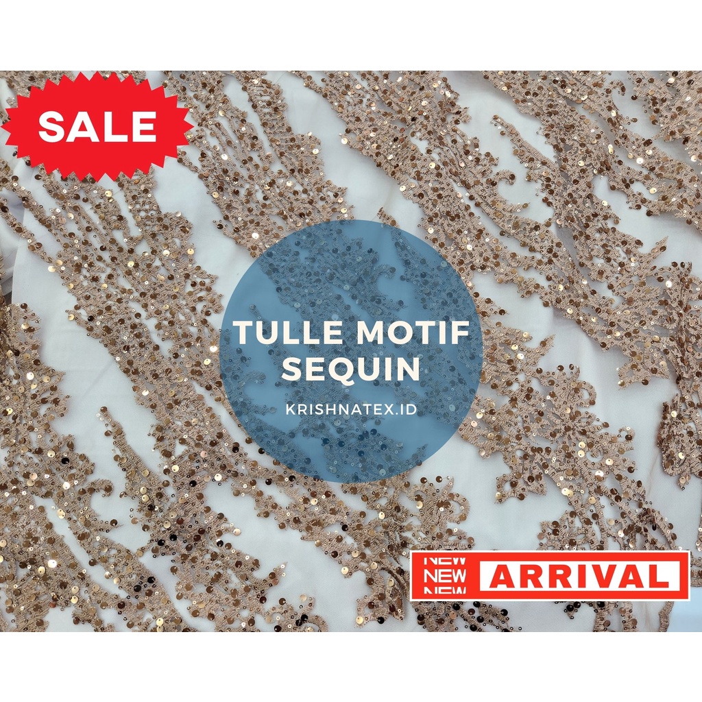 Kain Bahan Brokat Tulle Tille Tile Tule Full Payet Promo Tulle Sequin Sequence  Rose Gold ice Taro P