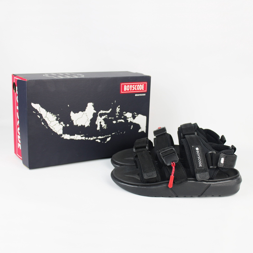 Sendal Gunung Distro Pria Wanita BOYSCODE Dante Hitam Fullblack / Slide Pria / Slip On Pria / Slop Pria / Sendal Cowok