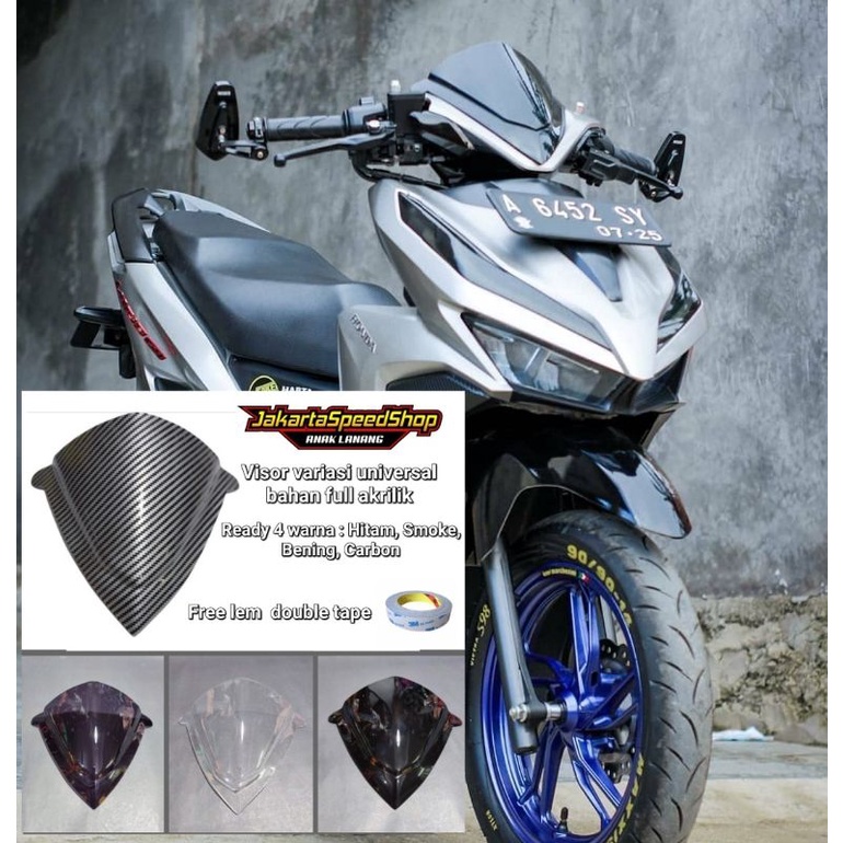 Visor variasi honda vario 125 150 led new bahan full akrilik warna hitam smoke bening carbon free lem 3m