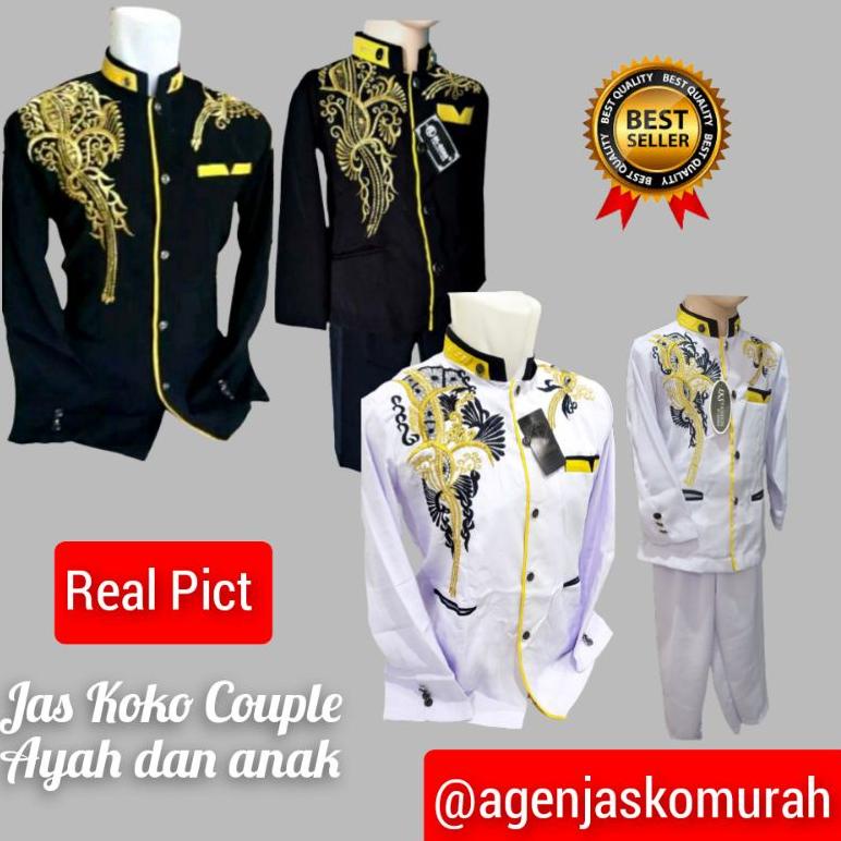 SIAP KIRIM Baju koko couple ayah dan anak Jasko Jas koko sarimbit kapel muslim motif bordir kuning H