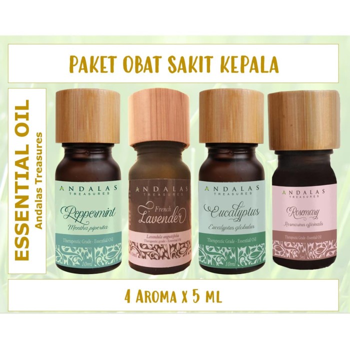 Paket OBAT SAKIT KEPALA; 5 ml x 4 Essential Oils 100% Minyak Atsiri
