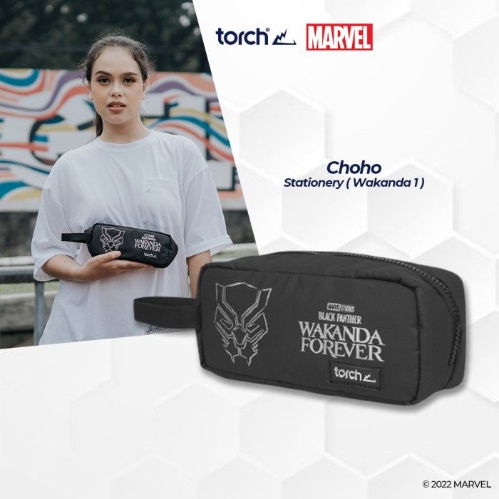 

MARVEL BLACK PANTHER WAKANDA TORCH CHOHO STATIONERY POUCH ALAT TULIS