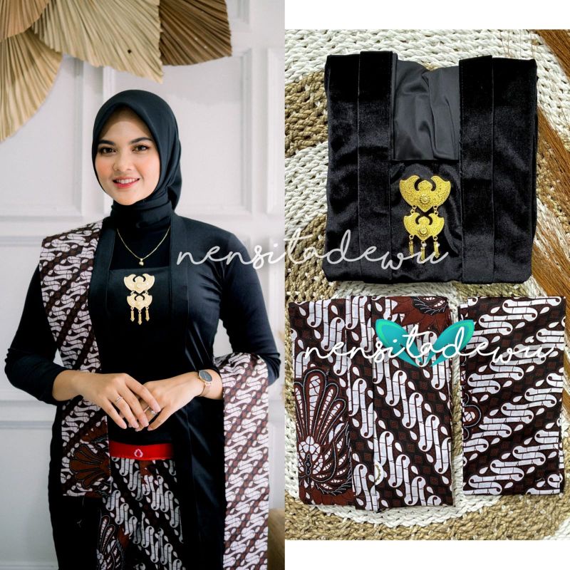 [1 Set, LHT01B] Kebaya Panjang Jarik Instan + Selendang Jarik / Model Pramudita