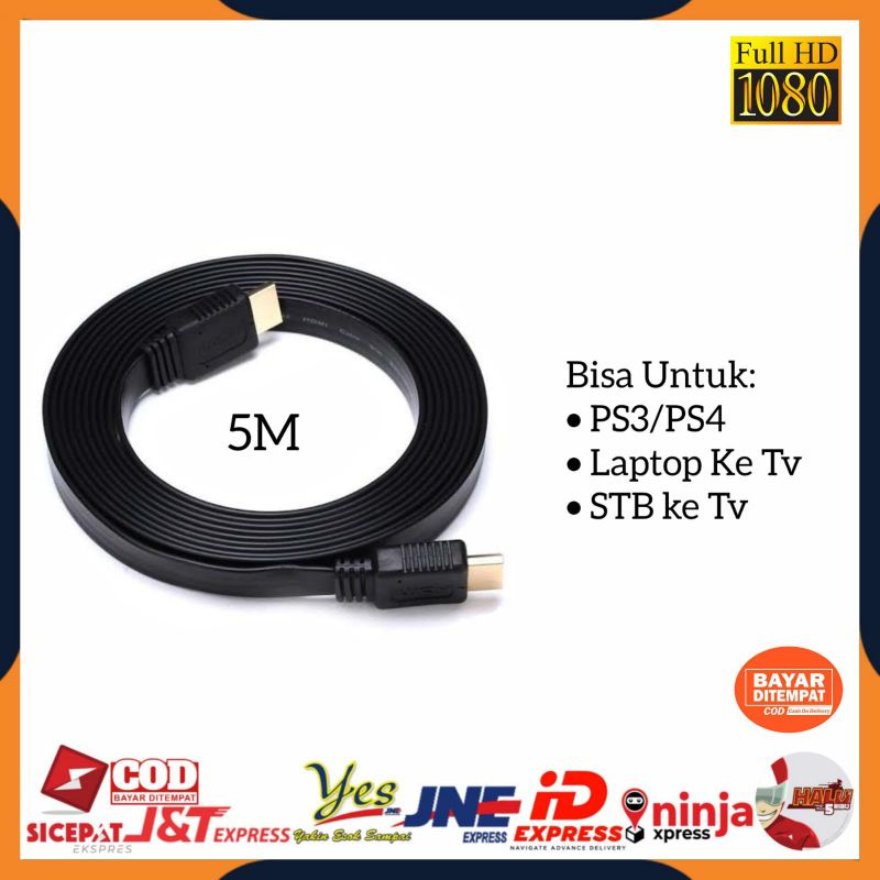 [COD] KABEL HDMII FLAT VERSI 1.4 5 METER / DARI PS3 LAPTOP KE TV LED PROYEKTOR 5M