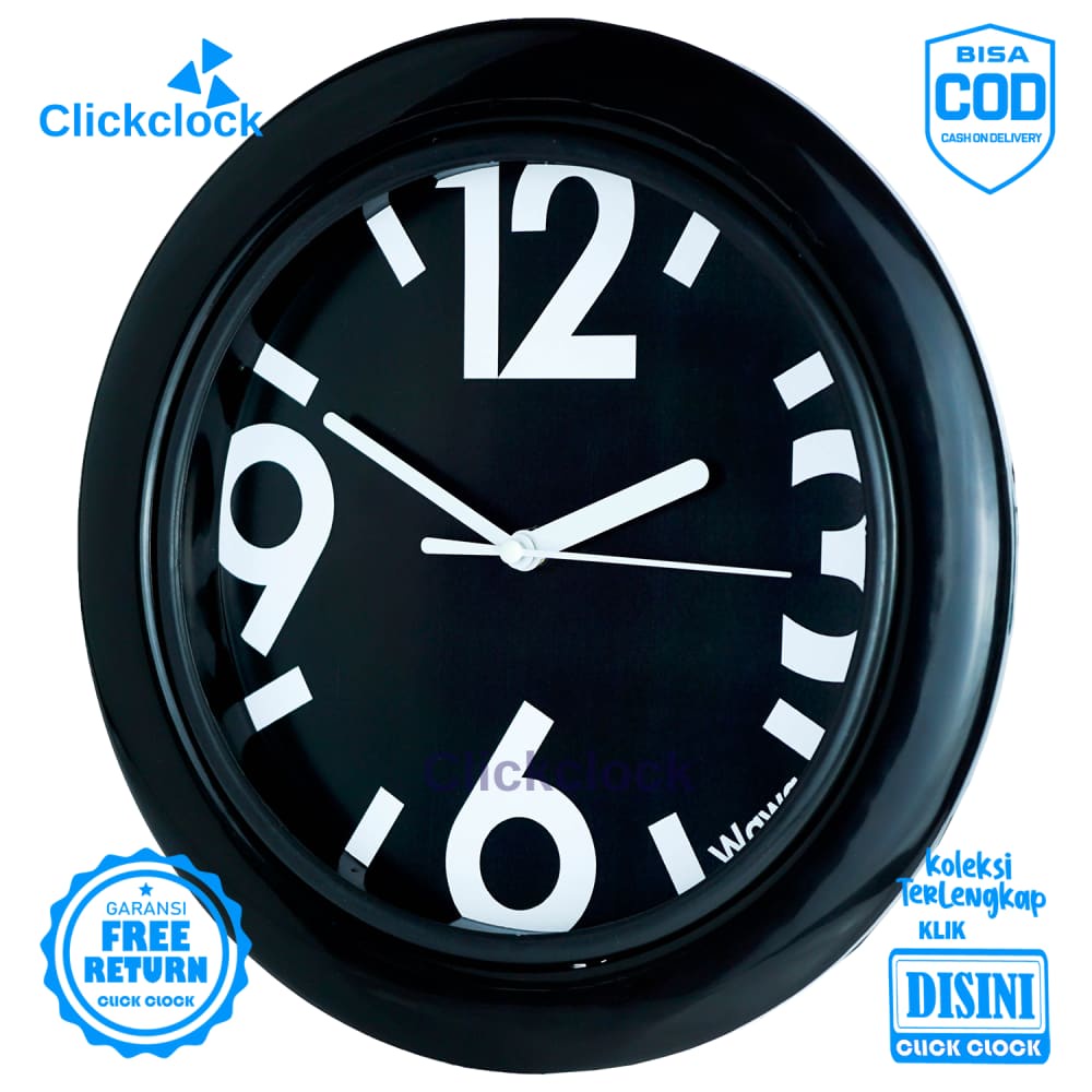 Jam Dinding Quartz Minimalis Hitam Wawa WW1188 Besar Dekorasi Rumah Murah