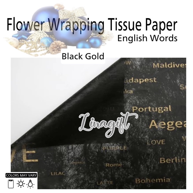 ( 5 Lembar ) ENGLISH WORDS - FLOWER WRAPPING TISSUE PAPER / KERTAS TISU / BUKET BUNGA / KERTAS BUNGA