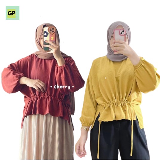 𝐊𝐈𝐑𝐀𝐍𝐈 Jennie Blouse Serut Depan Atasan Wanita Crinkle Airflow Lengan Panjang Blouse Kerut Pinggang Depan