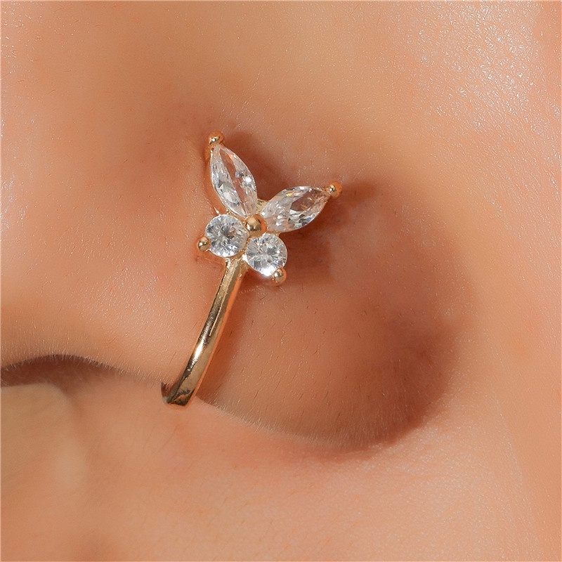 Butterfly Cincin Hidung Klip Hidung Tanpa Tindik Dengan Zircon U-shaped Nose Piercing