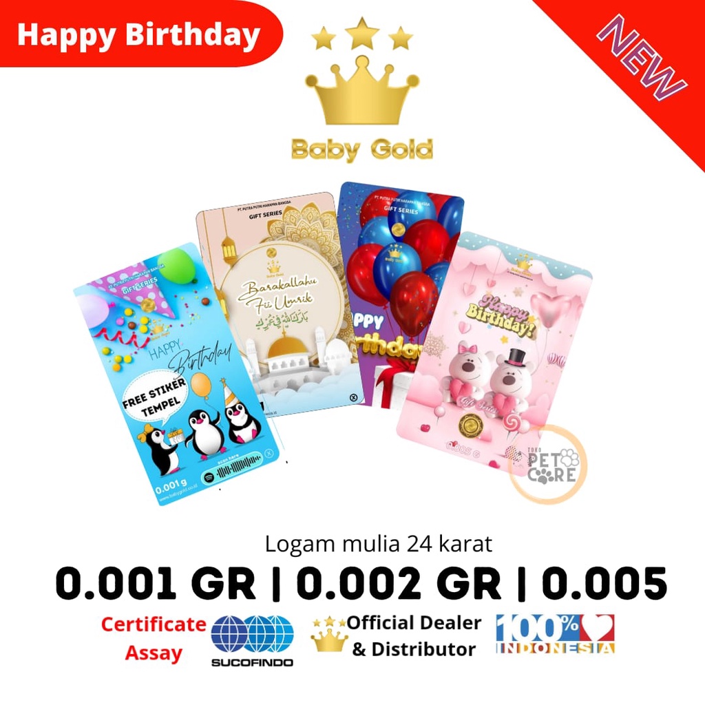 BABY GOLD gift series Happy birthday 0.001 | 0.002 | 0.005 gram Emas mini Logam mulia
