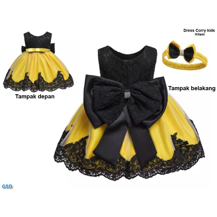 dress anak perempuan S M L XL -Dress Corry Kids Hitam L D3N3 Serbaguna Baju Ulang tahun recommended 
