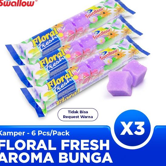 Stock Pilihan [Triple Pack] Kamper Swallow Floral fresh 6 pcs Warna Random