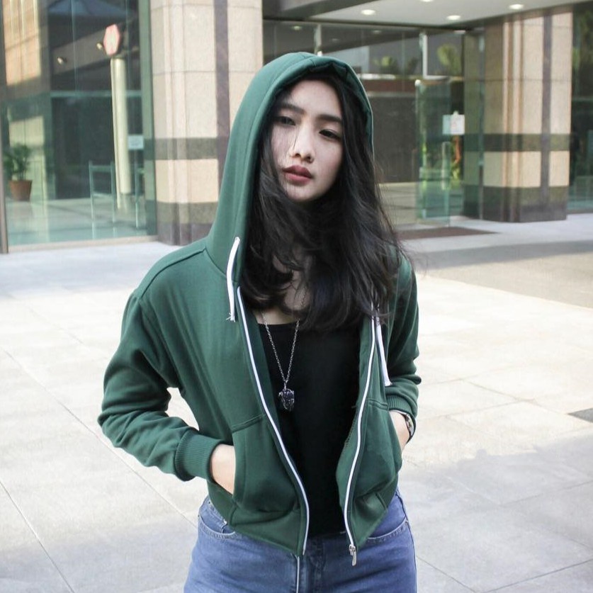 Crop Hoodie Jacket - Jaket Wanita Crop Trend Masa Kini