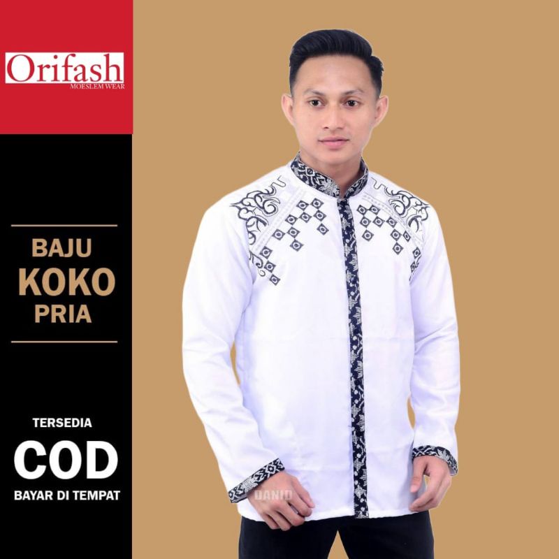 BAJU KOKO DEWASA KEMKO KOMBINASI BORDIL BAJU KOKO MUSLIM LENGAN PANJANG KATUN HALUS SIZE M L XL