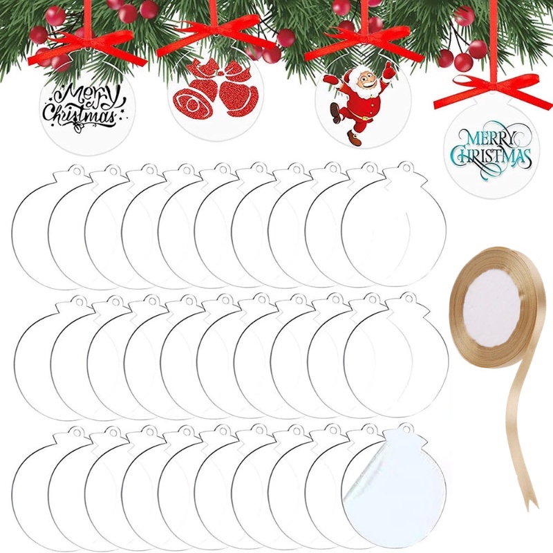 10pcs Lucu Anak DIY Kerajinan Akrilik Bening Bulat Disc Writable Hias Liontin Pohon Natal Kunci Tas Sekolah Gantung Ornamen Natal Ulang Tahun Tahun Tahun Baru Dekorasi