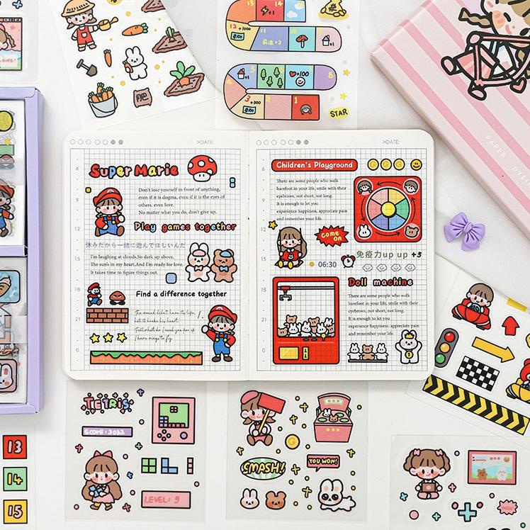 

░☺░ Sticker SET 100pcs Scrapbook Stiker Hias Jurnal Lucu Aesthetic Waterproof Untuk HP Laptop Botol Motovasi Diary Deco PVC Kawaii Decorative Stationery