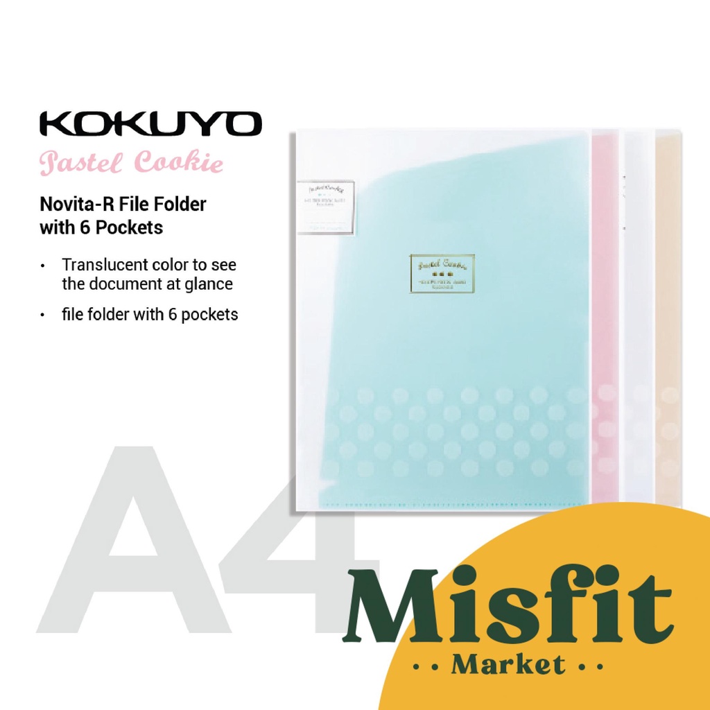 

Kokuyo Pastel Cookie Novita-R File Folder with 6 Pockets A4 (4 Color Pack) Map Bening Organizer Document Bag Kantung Surat