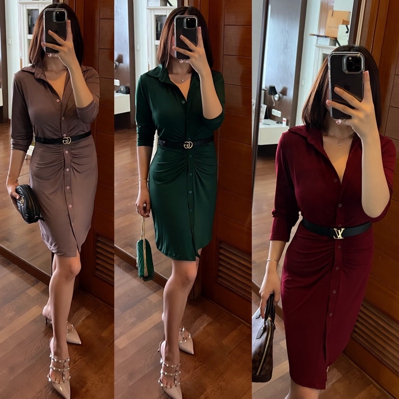 DRESS LONGSLEEVE BAJU DRESS KERUT TANGAN PANJANG KOREAN DRESS