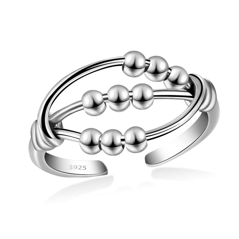 Cincin Kecemasan Pembukaan Yang Dapat Disesuaikan Fidget Ring Dengan Manik Perhiasan Penghilang Stres Cincin