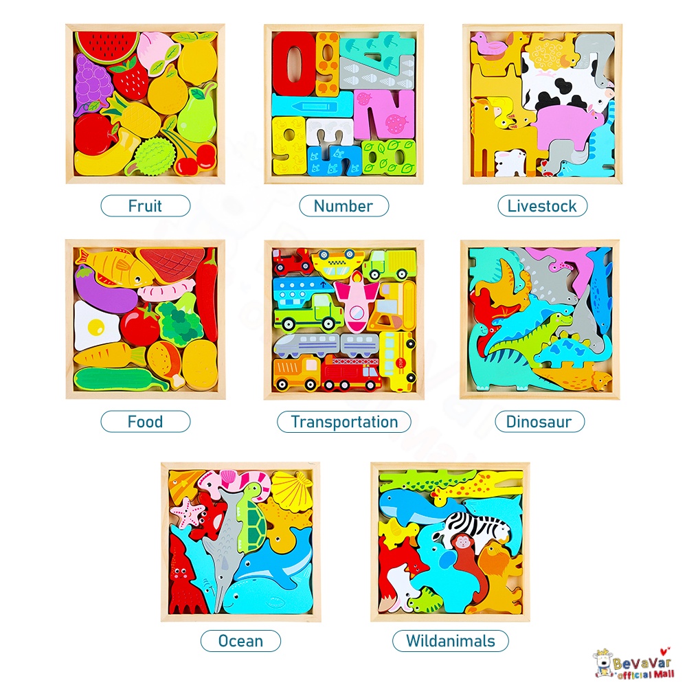 BEVAVAR Puzzle 3D Animal Angka Anak Puzzle Cocokkan Bentuk Kayu Anak Jigsaw Puzzle