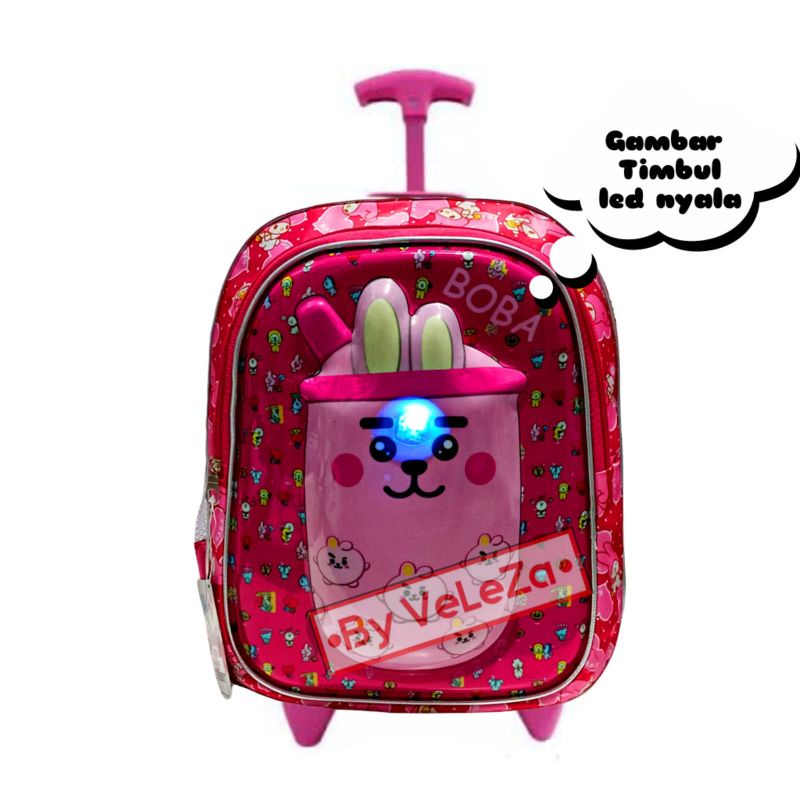 Tas Trolly Anak Boba LED Gambar Timbul Tas TK SD - Tas Troli