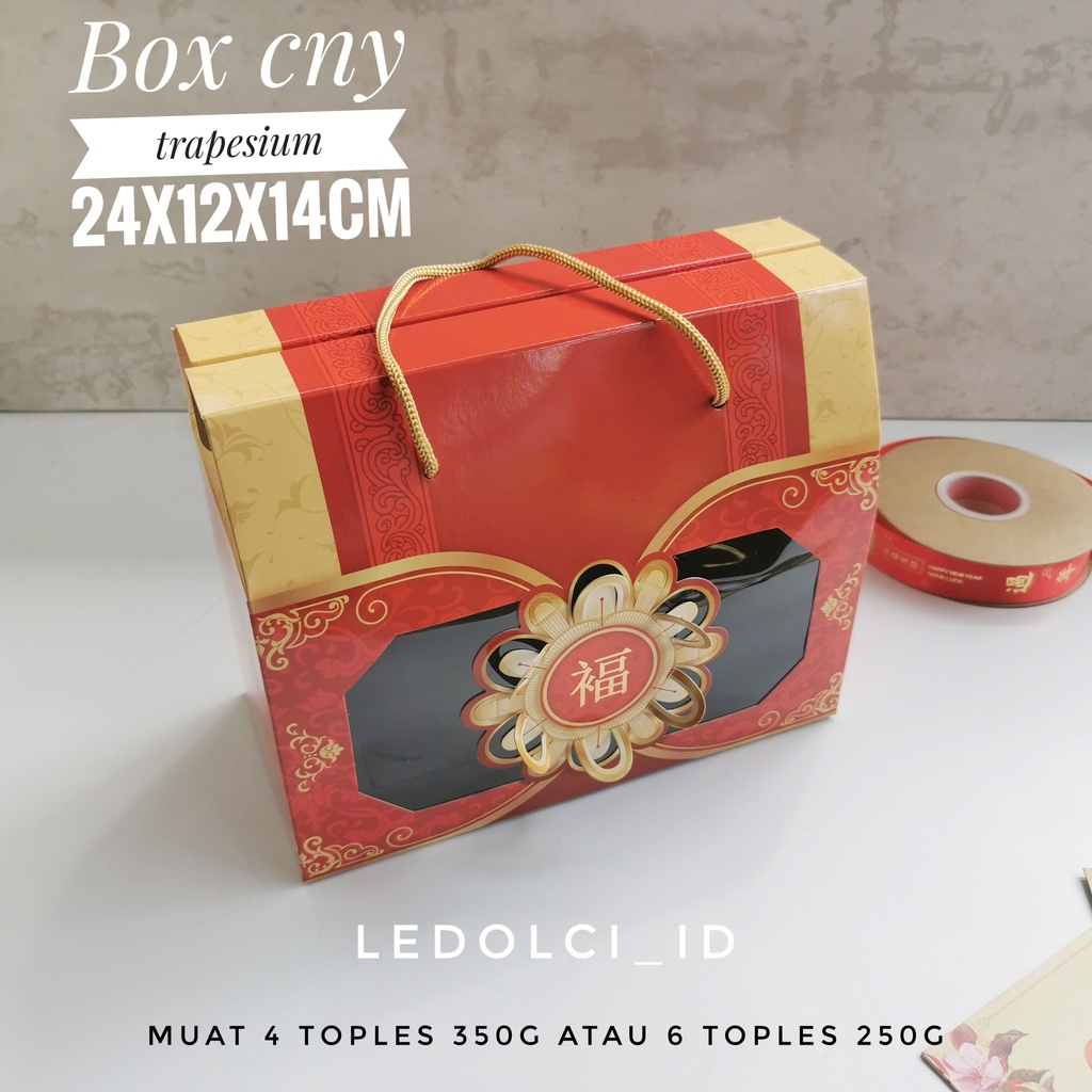 

BOX TOPLES COOKIES IMLEK CNY SINCIA TRAPESIUM 24x12x14 CM