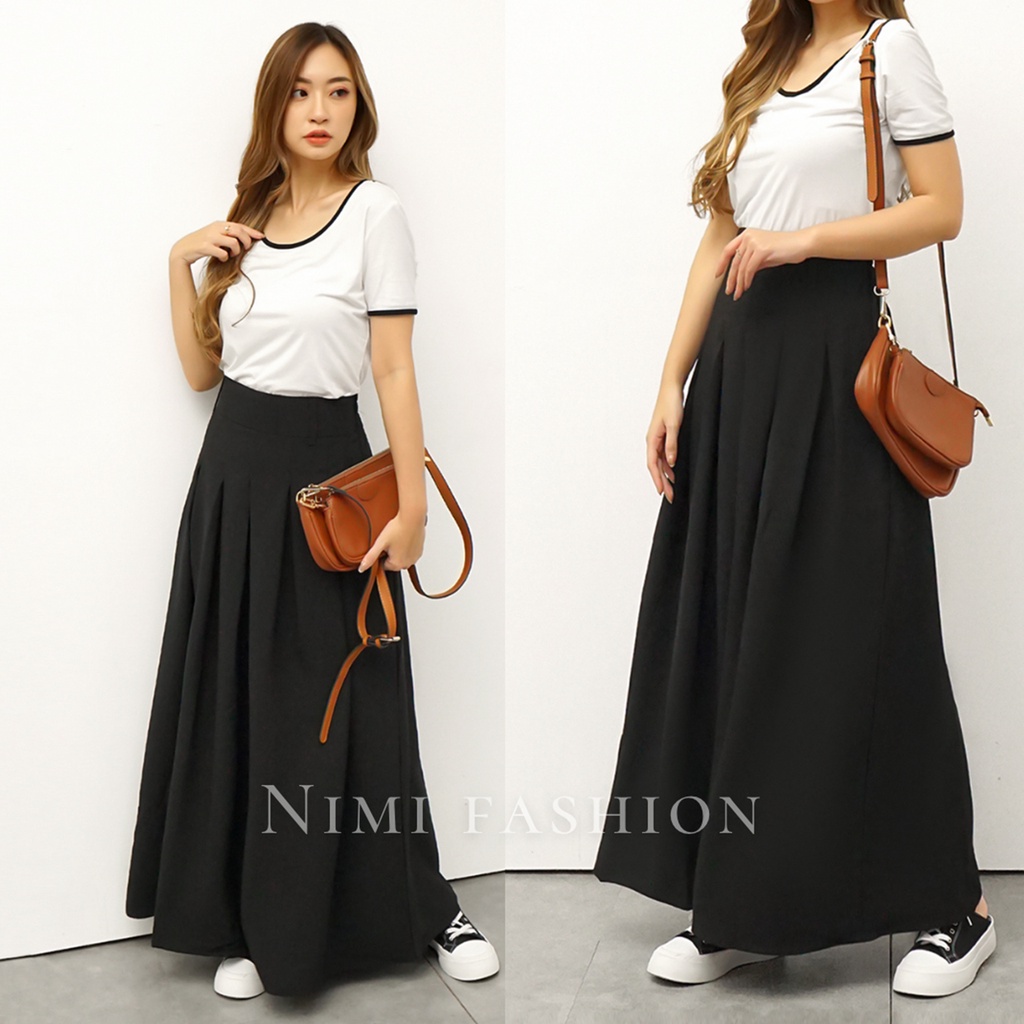NIMI - Sara Skirt Rok Panjang Wanita Rok Hitam Panjang Wanita Pleats