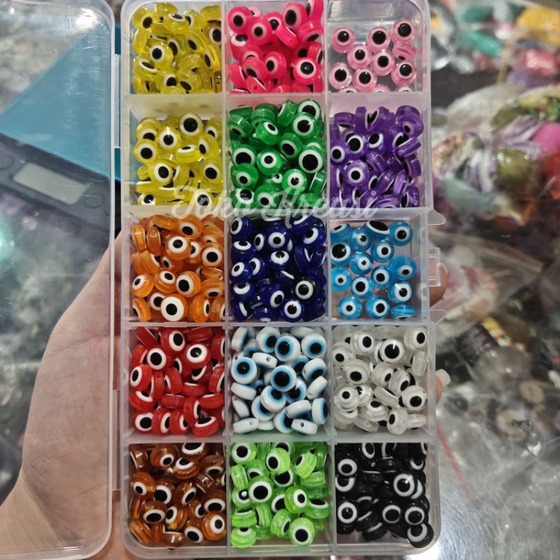 (Per Lusin / 12pcs) Manik / mote mata iblis / devil eye beads bulat untuk cincin - gelang - kalung