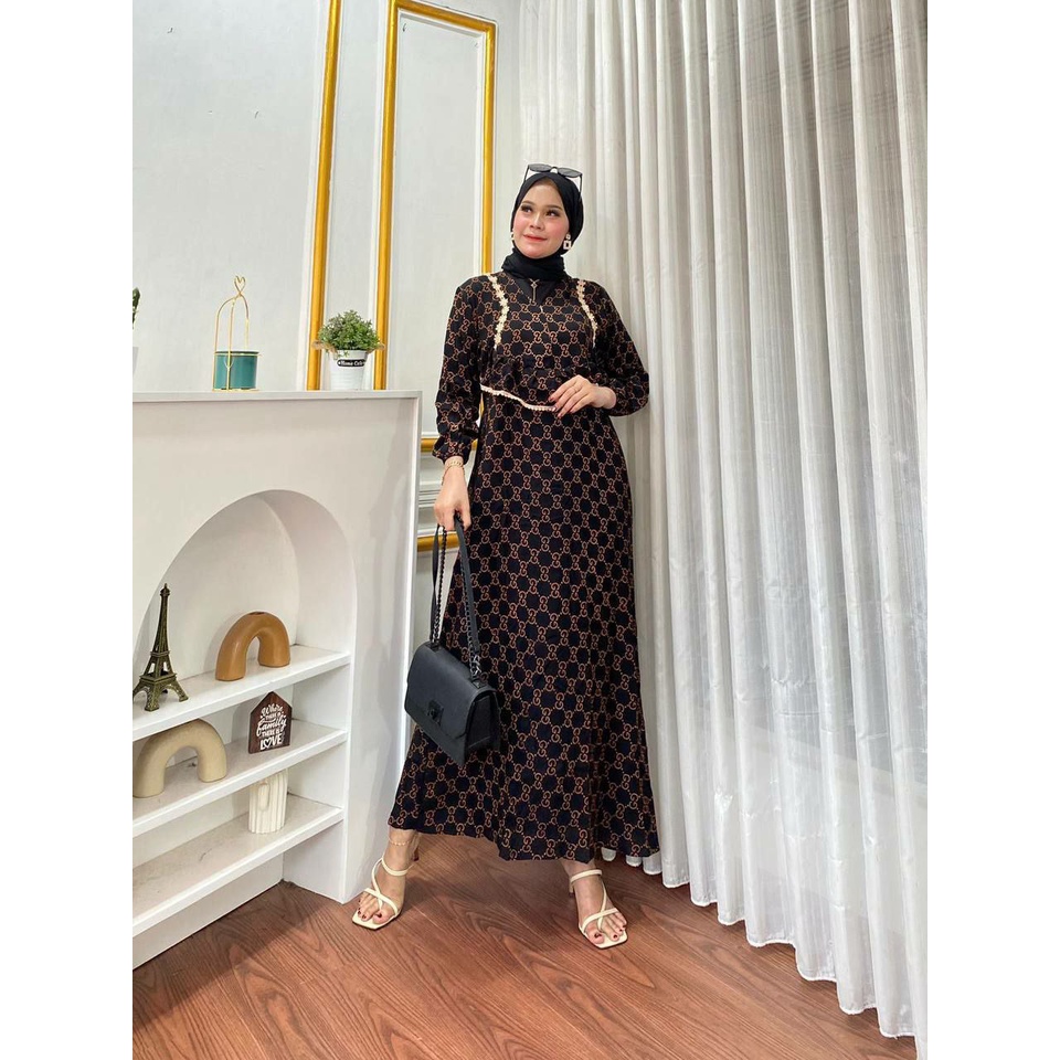 Hanifah Baju Gamis Wanita Muslim Terbaru Dress Rayon Motif Kekinian