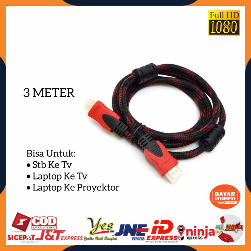 [COD] KABEL HDMII SERAT JARING 3M 1080P V1.4 3D HQ / KABEL UNTUK LAPTOP STB PS3 KE PROJECTOR PROYEKTOR TV LED 3 METER