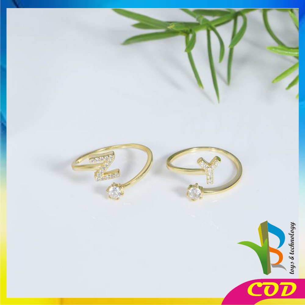 RB-K59 Cincin Huruf Gold Stainless Inisial Nama Cincin Alphabet / Cincin Abjad Huruf A-Z Wanita Fashion / Cincin Wanita Huruf Set Perhiasan Wanita