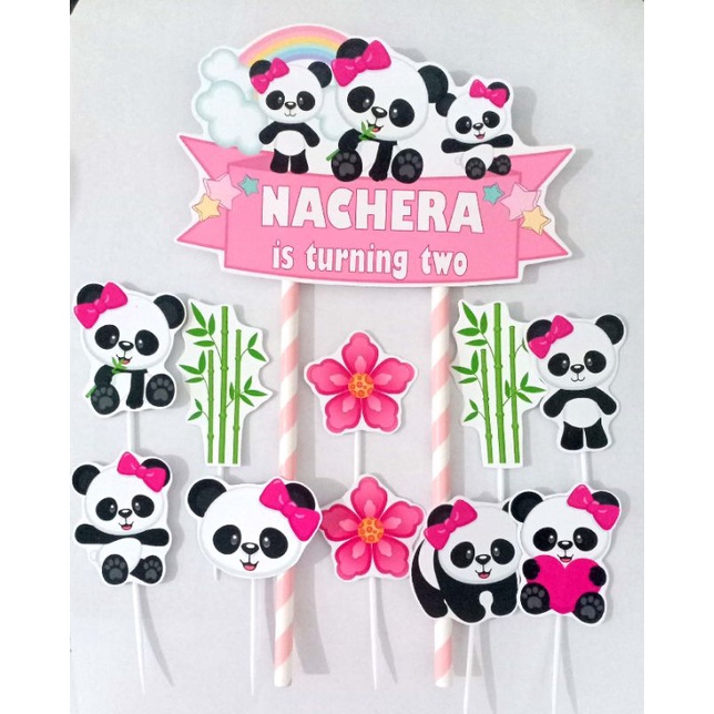Jual TOPPER CAKE HIASAN KUE ULANG TAHUN GAMBAR BABY PANDA PINK BISA
