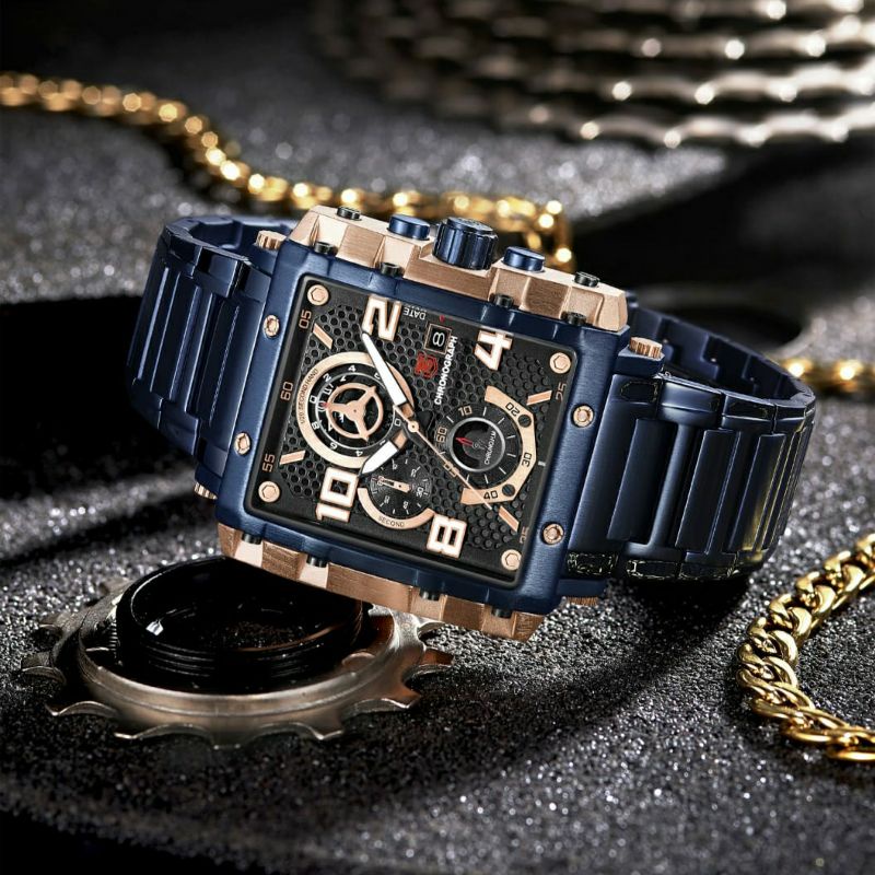 jam tangan pria Mewah T5 H3802G Rantai Blue Rosegold Chrono aktif Original