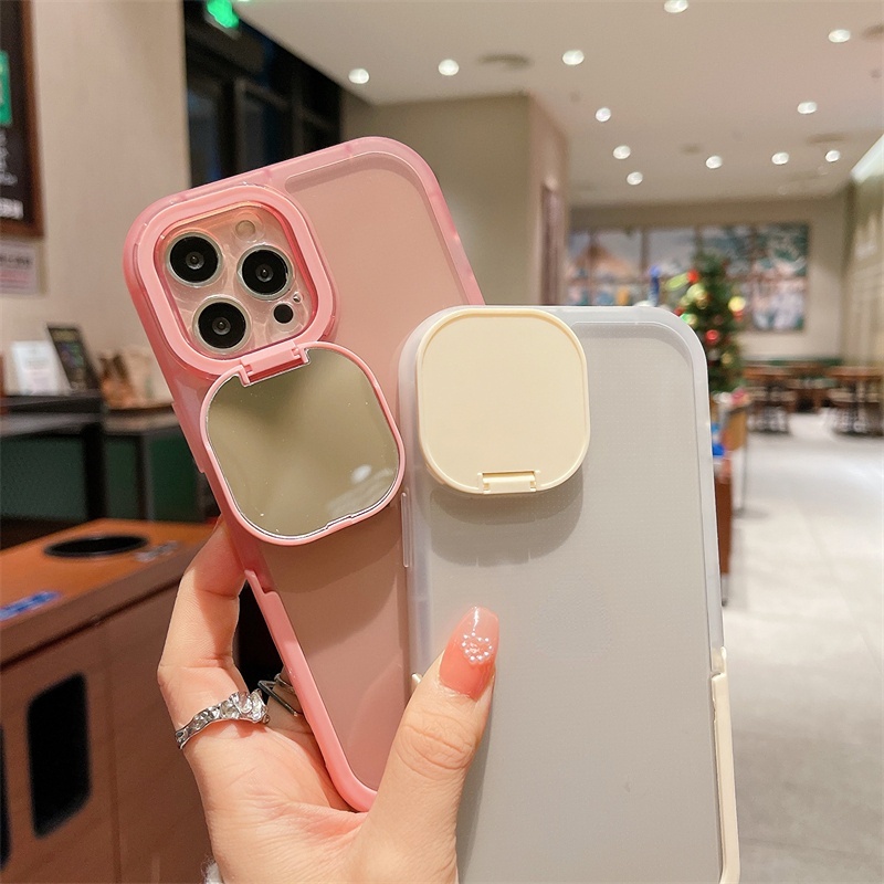 Cermin Flip Multi Fungsional Desain Warna Casing Transparan Untuk Ponsel14 13 12 11 Pro X XS Max XR 14Plus All Inclusive Holder Phone Fall Case