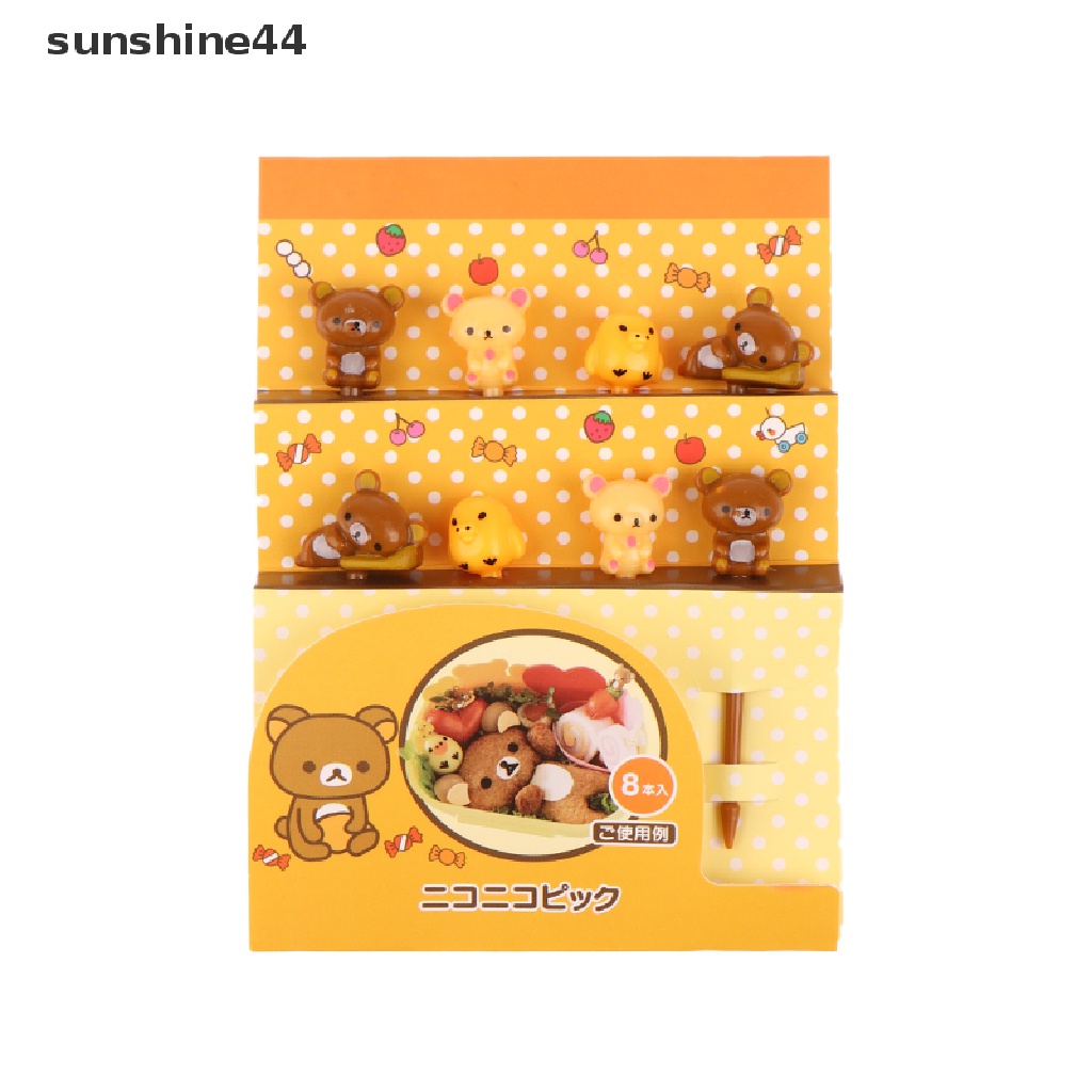 Sunshine 8pcs / Pak Garpu Buah / Kue / Snack / Dessert Bentuk Beruang Kartun Lucu Untuk Anak