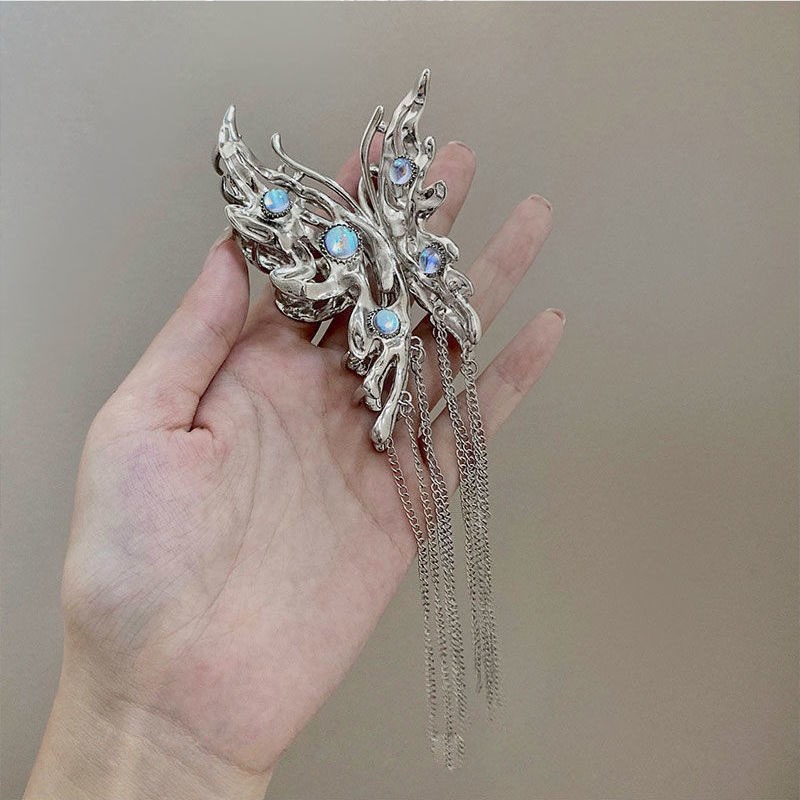 Moonstone Butterfly Fringe Metal Fringe Jepit Rambut Kupu-Kupu Hiu Klip Aksesoris Kepribadian Versi Korea