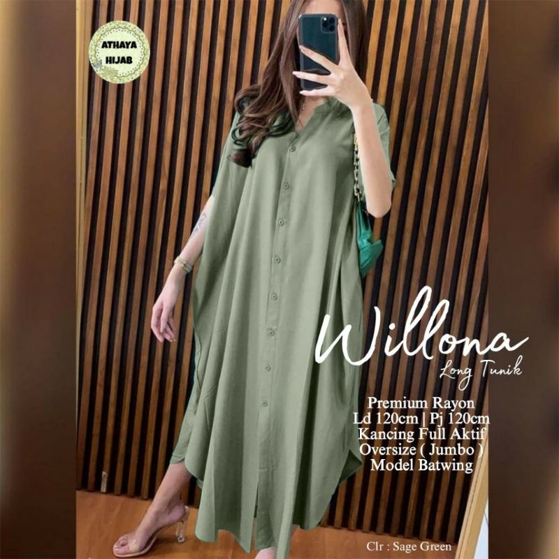 Long Tunik Jumbo Wilona Tunik Rayon Premium LD 120 Tunik Model Batwing Terbaru Original Athaya Hijab