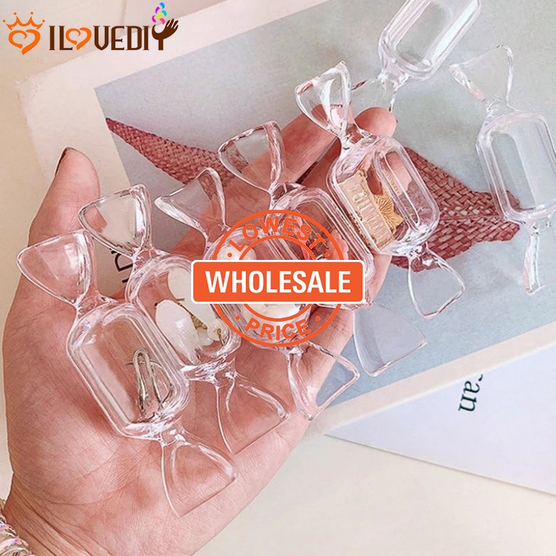 [Harga Grosir] Kotak Bening Berbentuk Permen Wadah Packing Perhiasan Mini Lovely Decor Storage Gadget Anting Kalung Cincin Tempat Penyimpanan Untuk Perjalanan Penggunaan Sehari-Hari